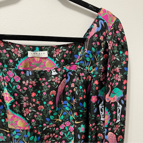 SANDRO PARIS IVEA BLACK PRINTED SILK TOP - Picture 5 of 13